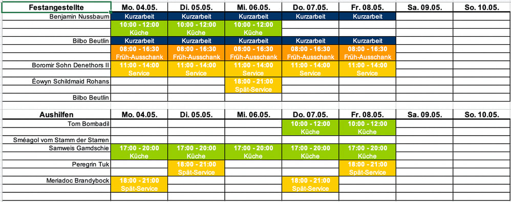 Dienstplan drucken