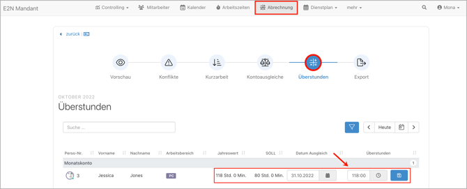 Abrechnung > Überstunden