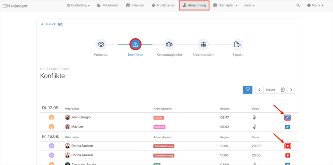 Abrechnung > Konflikte