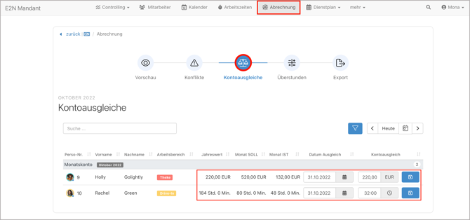 Abrechnung > Kontoausgleiche