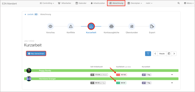 Abrechnung > Kurzarbeit