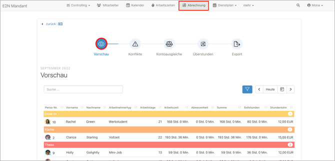 Abrechnung > Vorschau