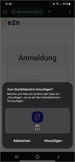 Android > Browser > Einstellungen > Zum Sperrbildschirm hinzufügen > Hinzufügen