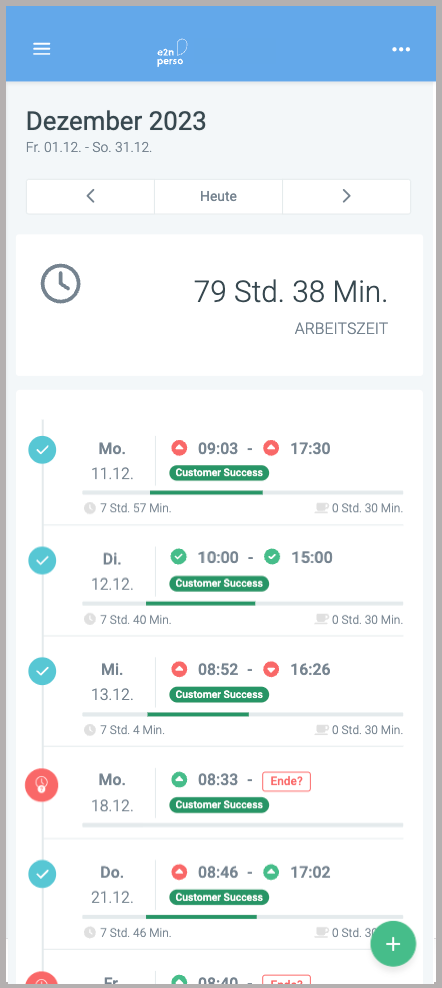 Arbeitszeiten Übersicht