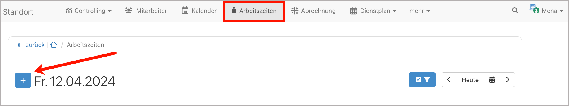 Arbeitszeitenübersicht > AZ erfassen