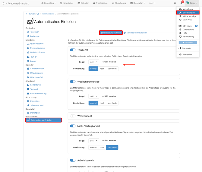 Automatisches Einteilen -1