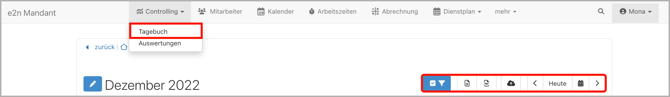 Controlling > Tagebuch > Werkzeugleiste