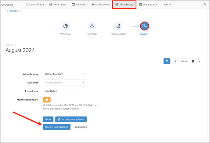 DATEV L&G > Abrechnung > Export > DATEV Datei