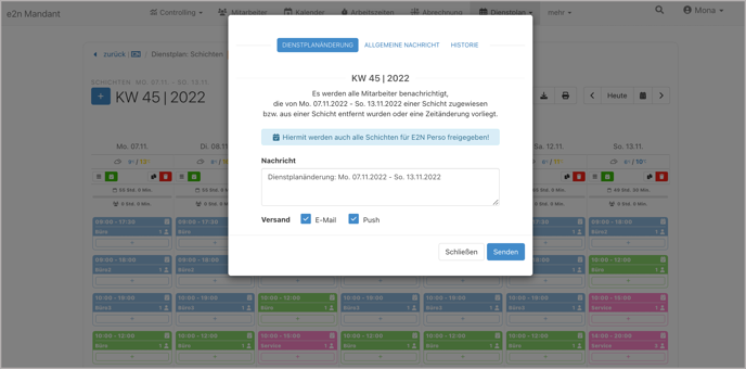 Dienstplan > Dienstplanänderung
