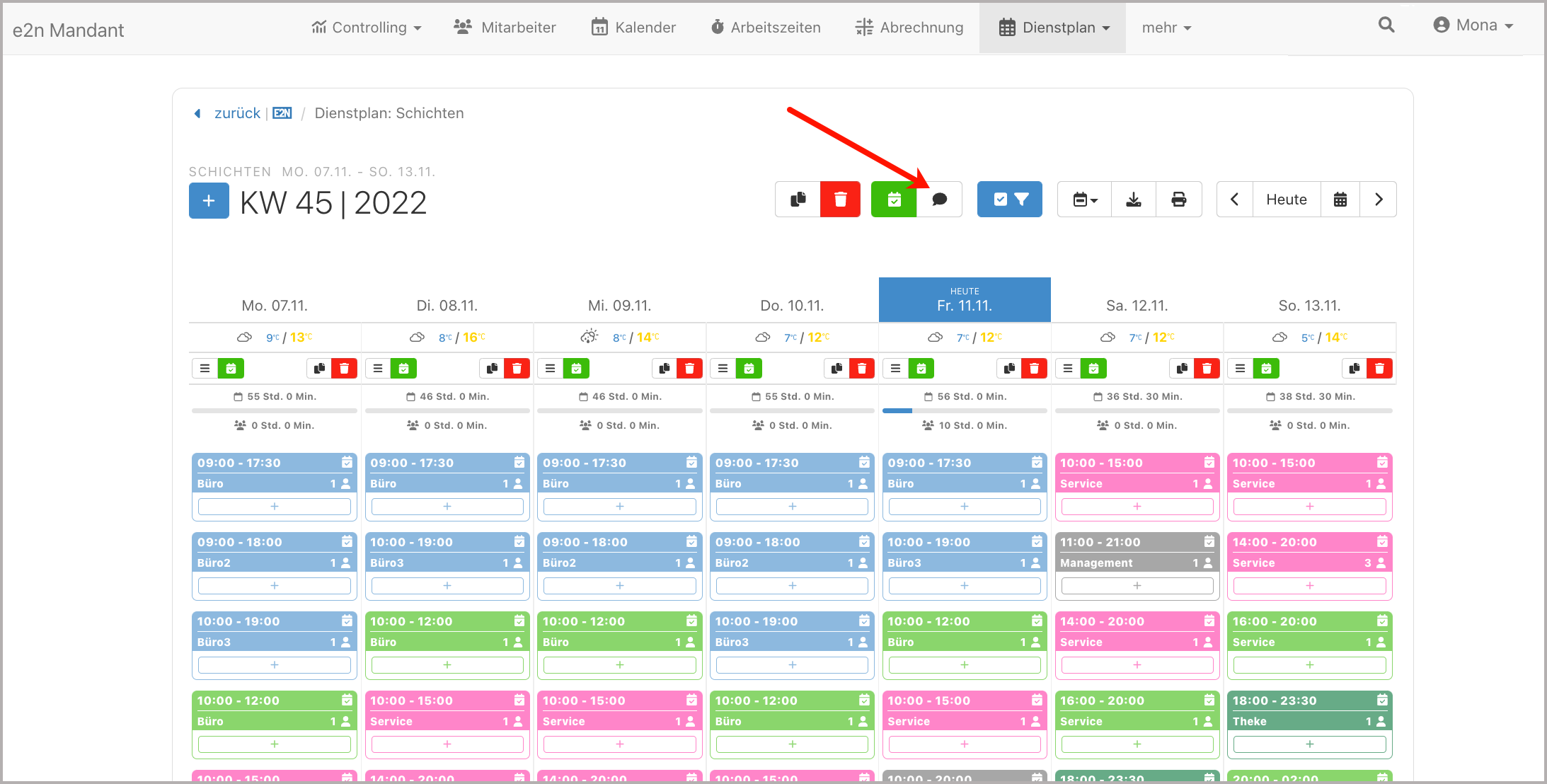 Dienstplan > Nachricht versenden