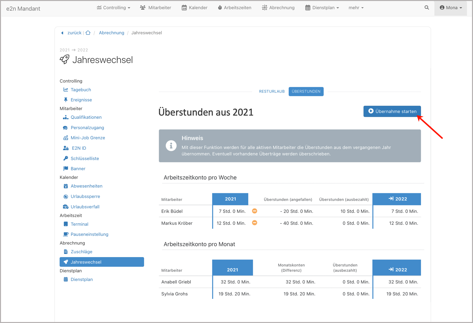 Einstellungen > Jahreswechsel > Überstunden