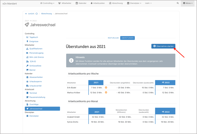 Einstellungen > Jahreswechsel > Überstunden