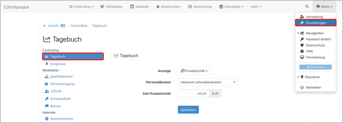 Einstellungen > Controlling