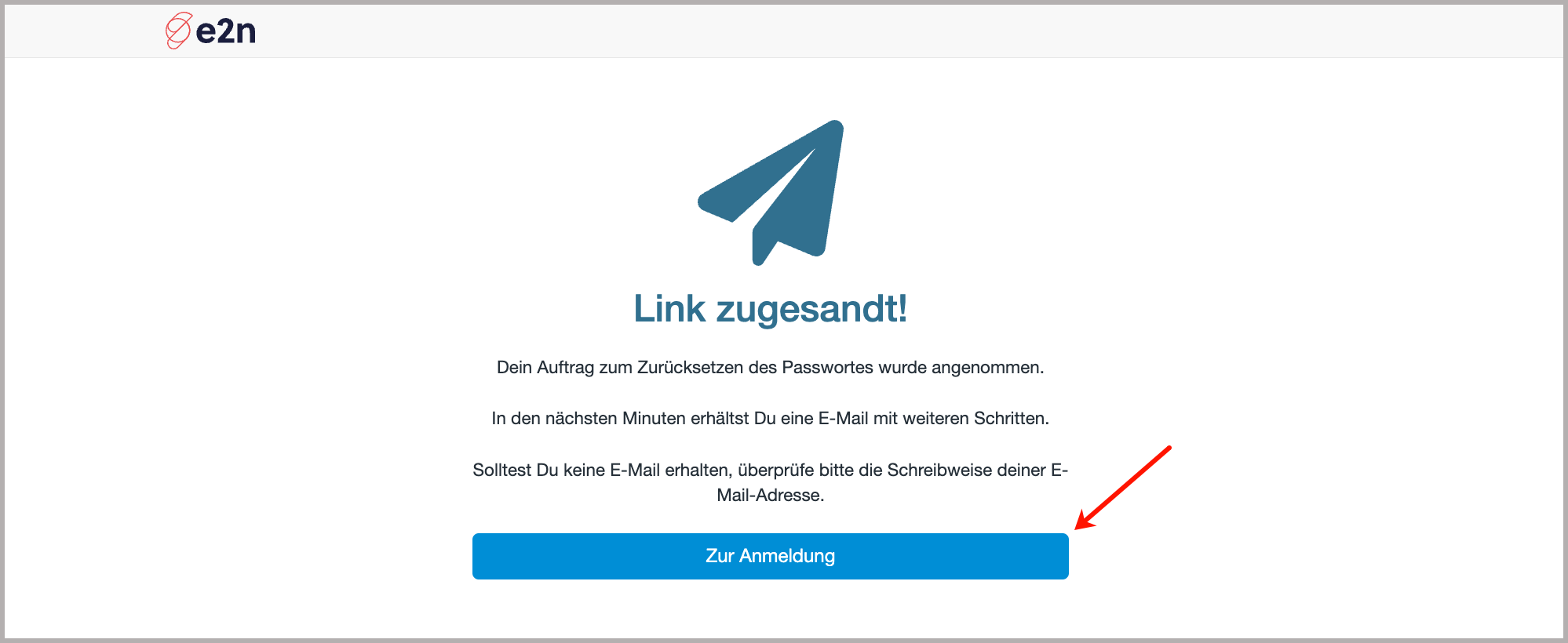Manager-Anmeldung > Passwort vergessen > Link versandt