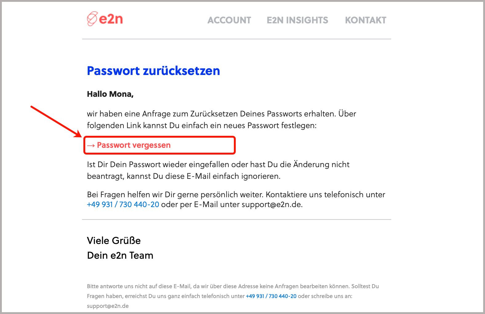 Manager-Anmeldung > Passwort vergessen > Mail zurücksetzen