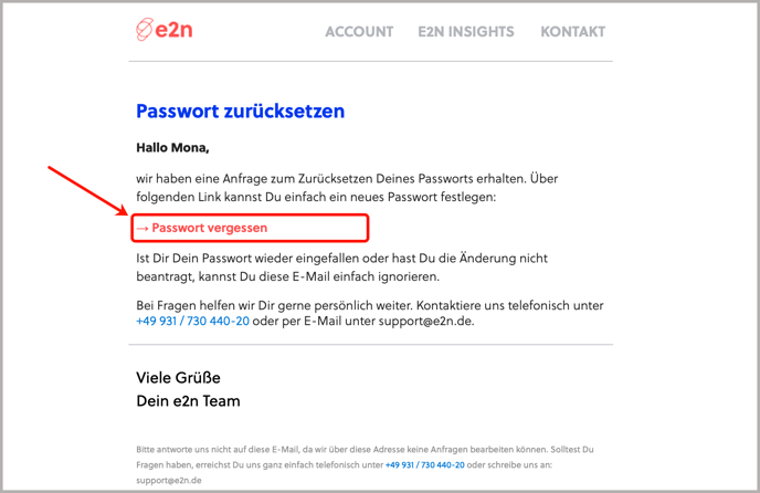 Manager-Anmeldung > Passwort vergessen > Mail zurücksetzen