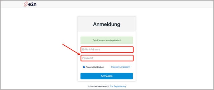 Manager-Anmeldung > Passwort vergessen > Passwort wurde geändert
