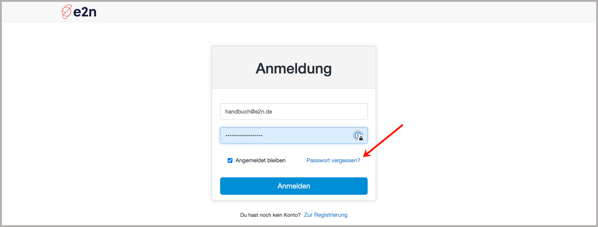 Manager-Anmeldung > Passwort vergessen