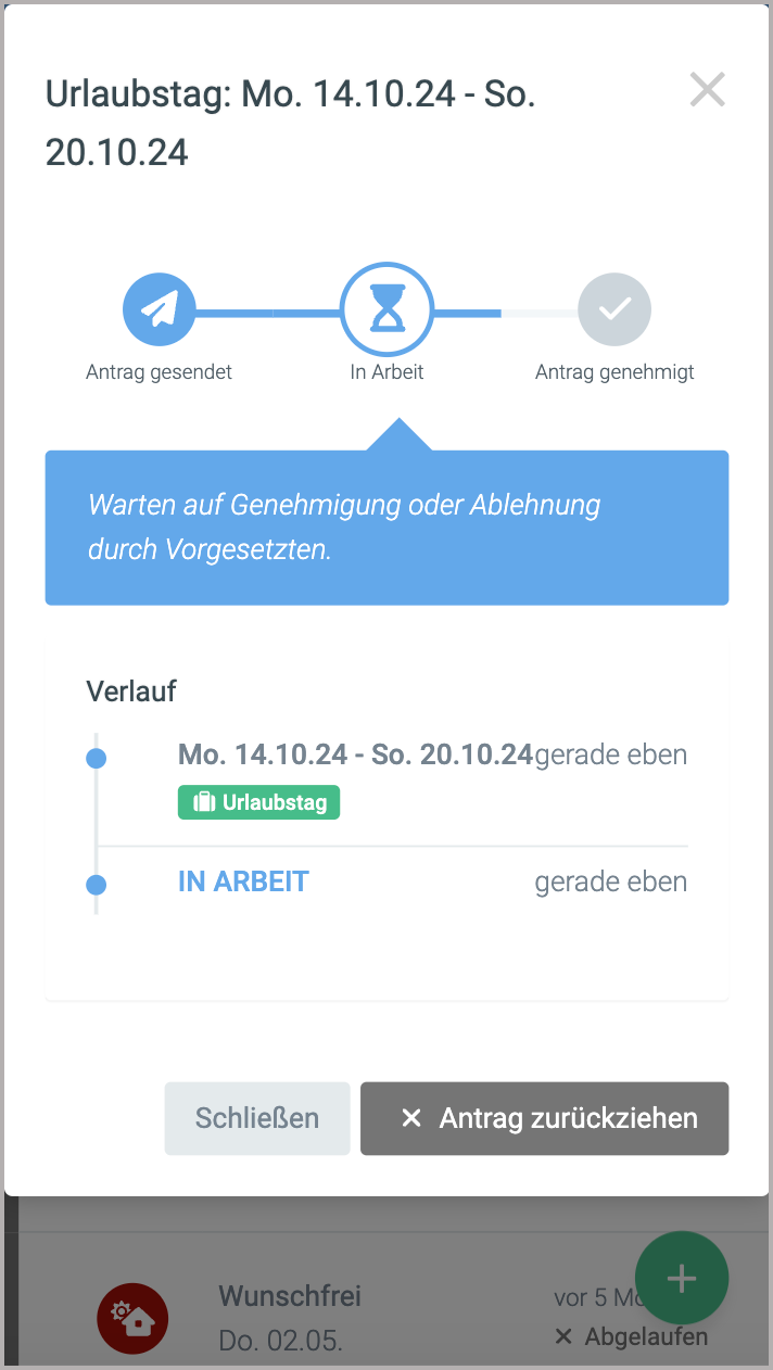 Menü > AW > Anträge > zurückziehen