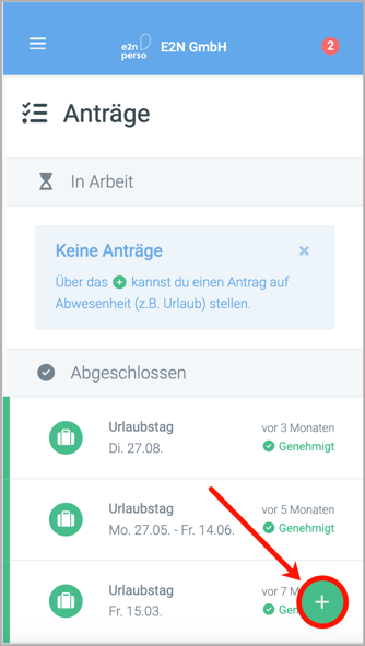 Menü > Abwesenheiten > Anträge