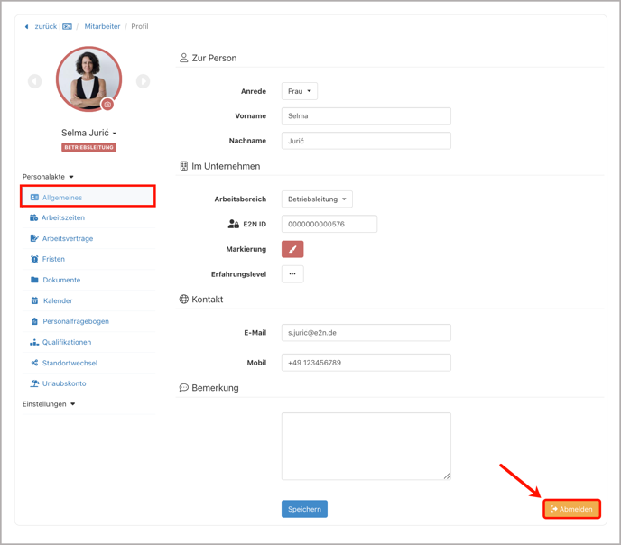 Mitarbeiter > Allgemeines > Abmelden