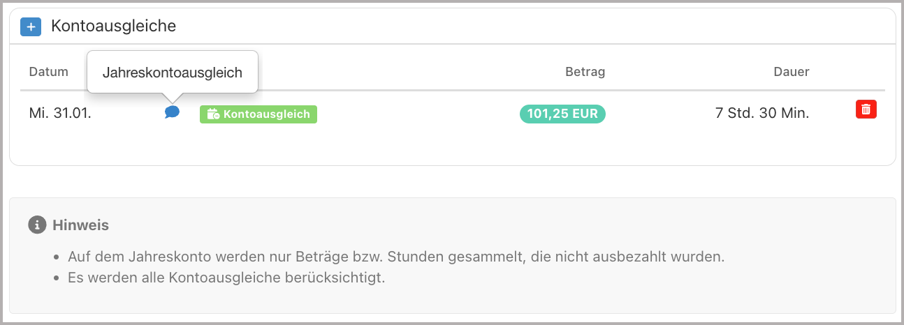 Mitarbeiter > Arbeitszeitkonto > Kontoausgleich