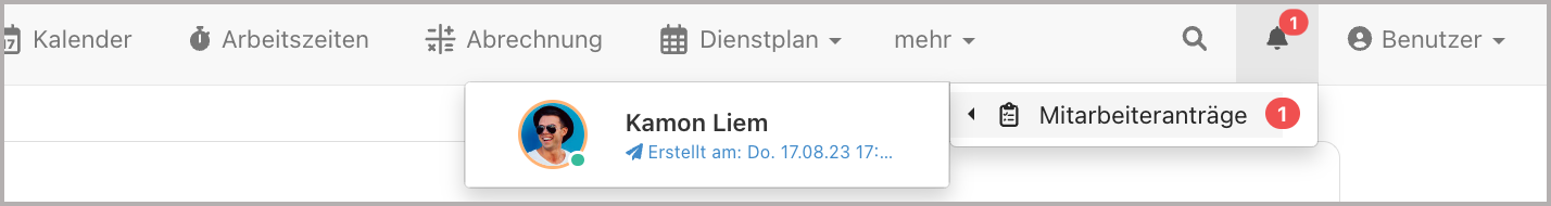 Mitarbeiterantrag > Benachrichtigung Glocke