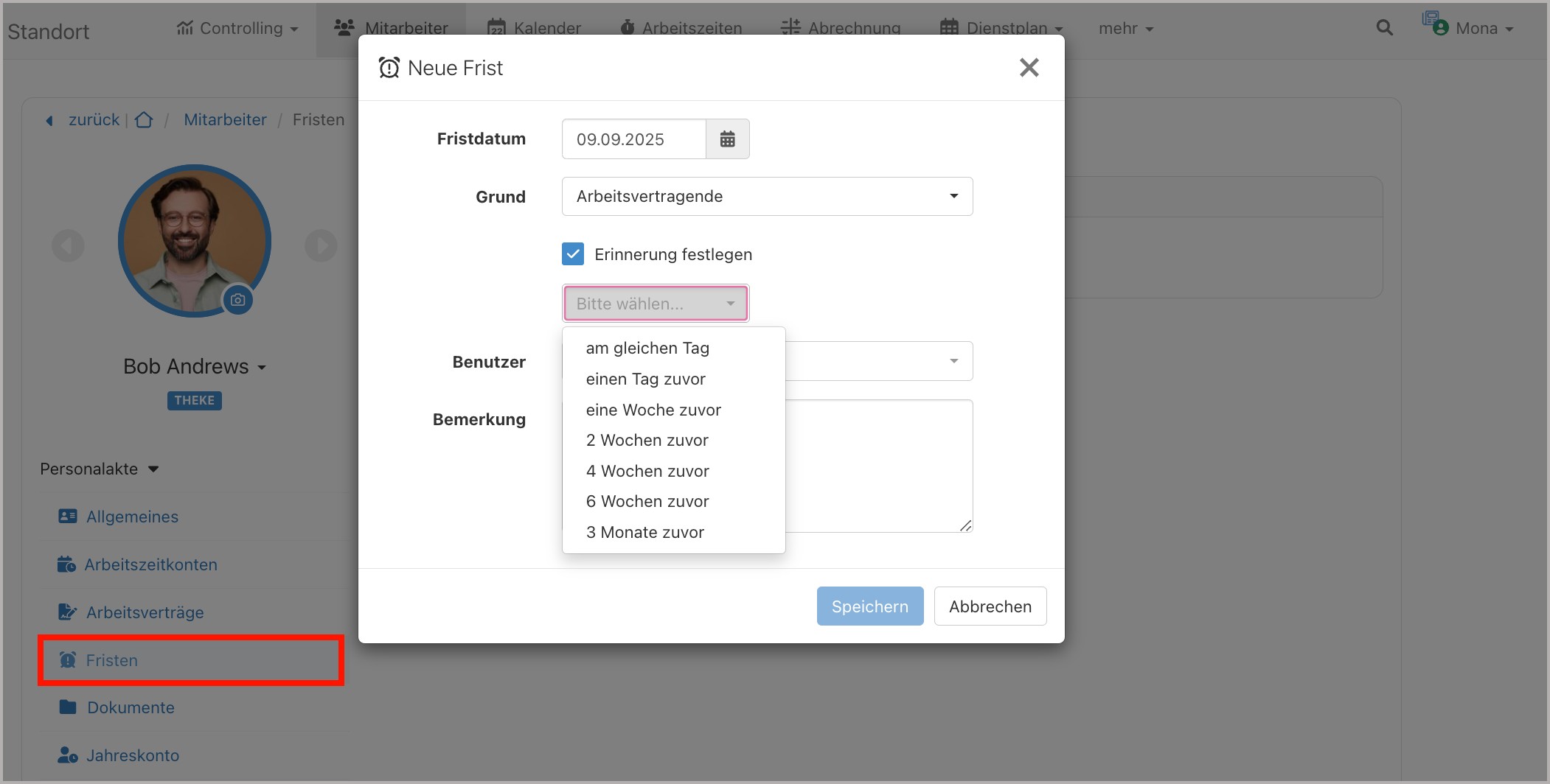 Personalakte > Fristen