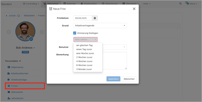 Personalakte > Fristen