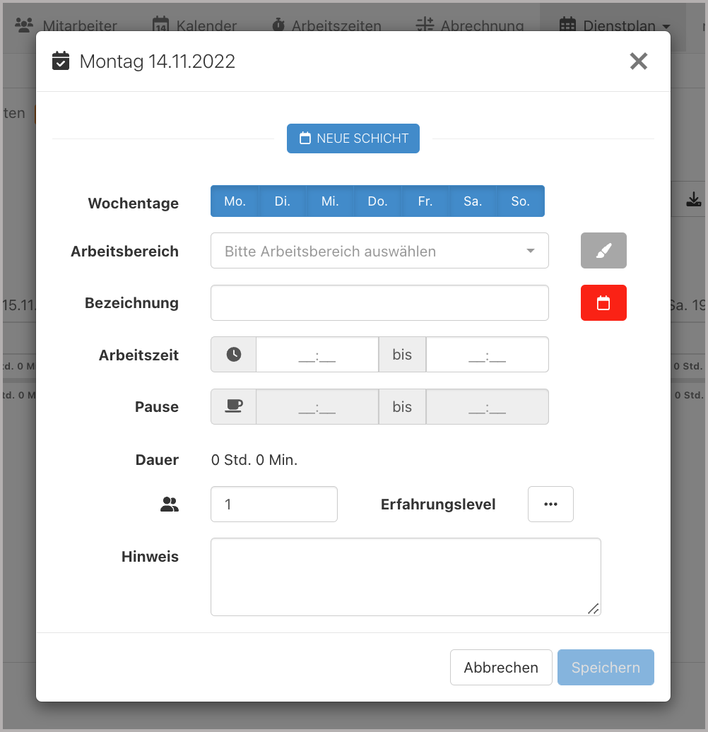 Schichten erstellen > Pop-Up-Fenster