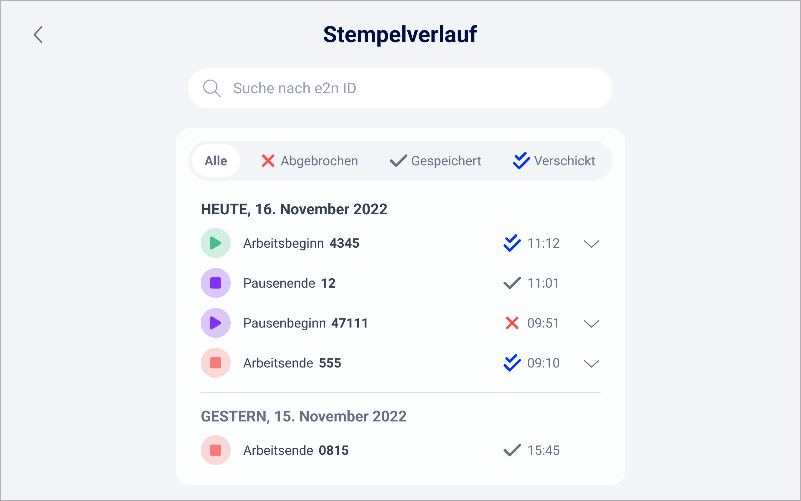 Terminal App > Einstellungen > Stempelverlauf