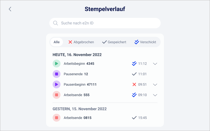 Terminal App > Einstellungen > Stempelverlauf