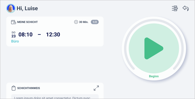 Terminal App > MA-Bereich > Stempelvorgang > Beginn
