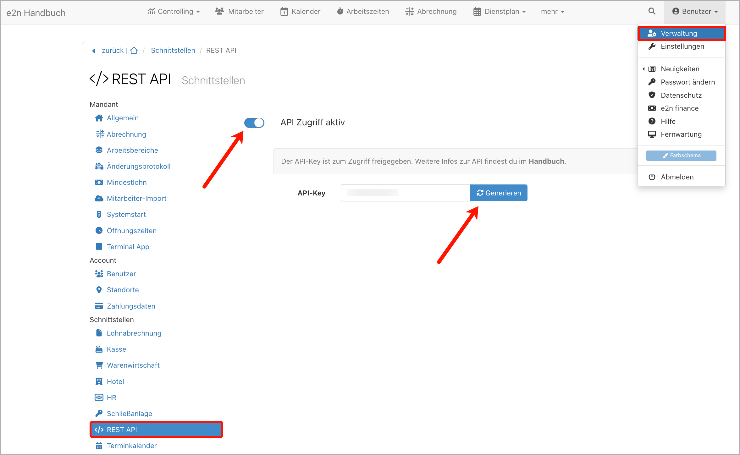 Verwaltung > REST API aktivieren