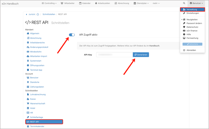 Verwaltung > REST API aktivieren