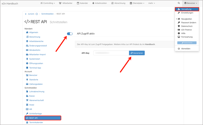 Verwaltung > REST API aktivieren