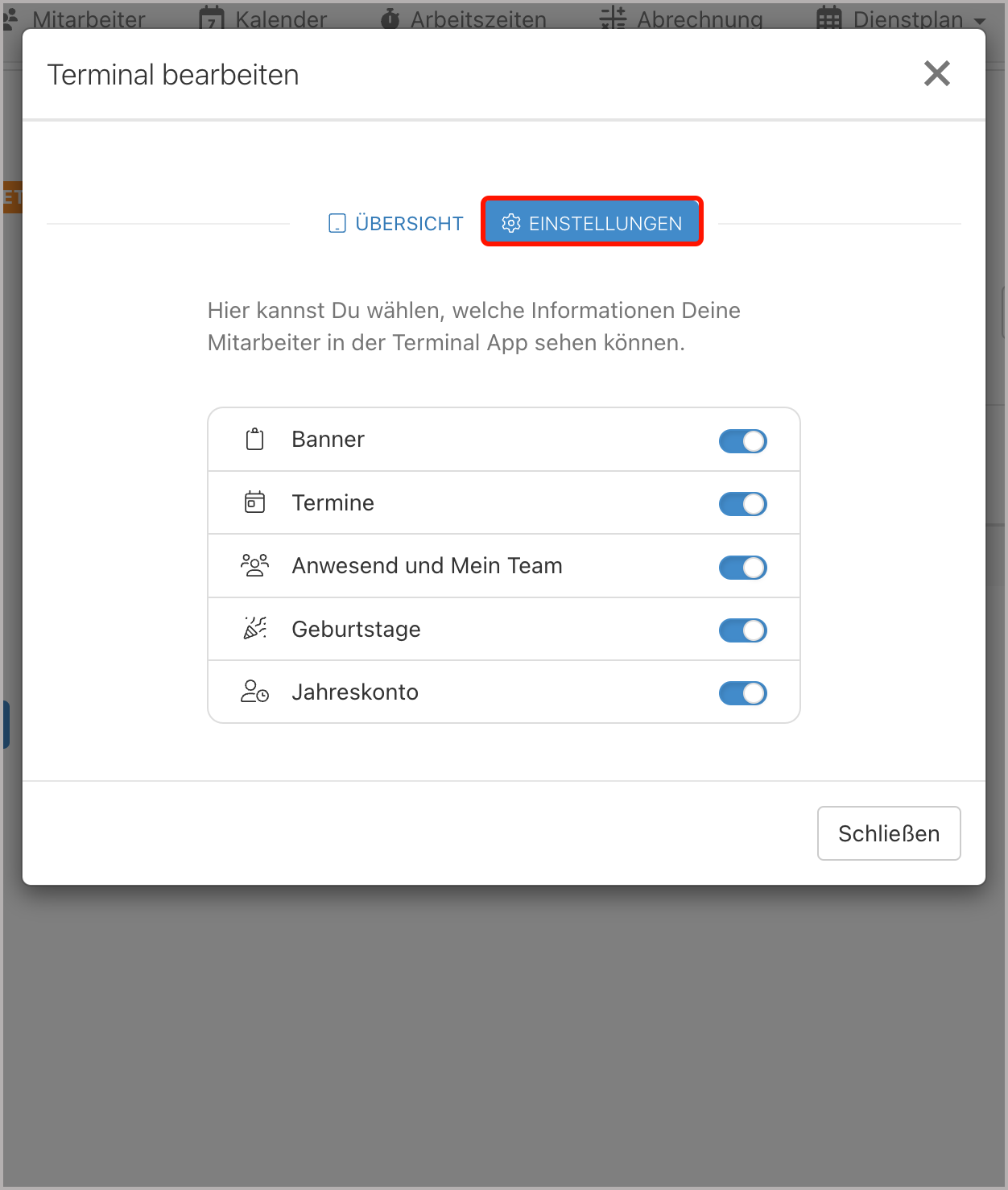 Verwaltung > Terminal App > Bearbeiten > Einstellungen