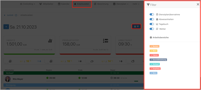 blauer Filter > Arbeitszeitenübersicht