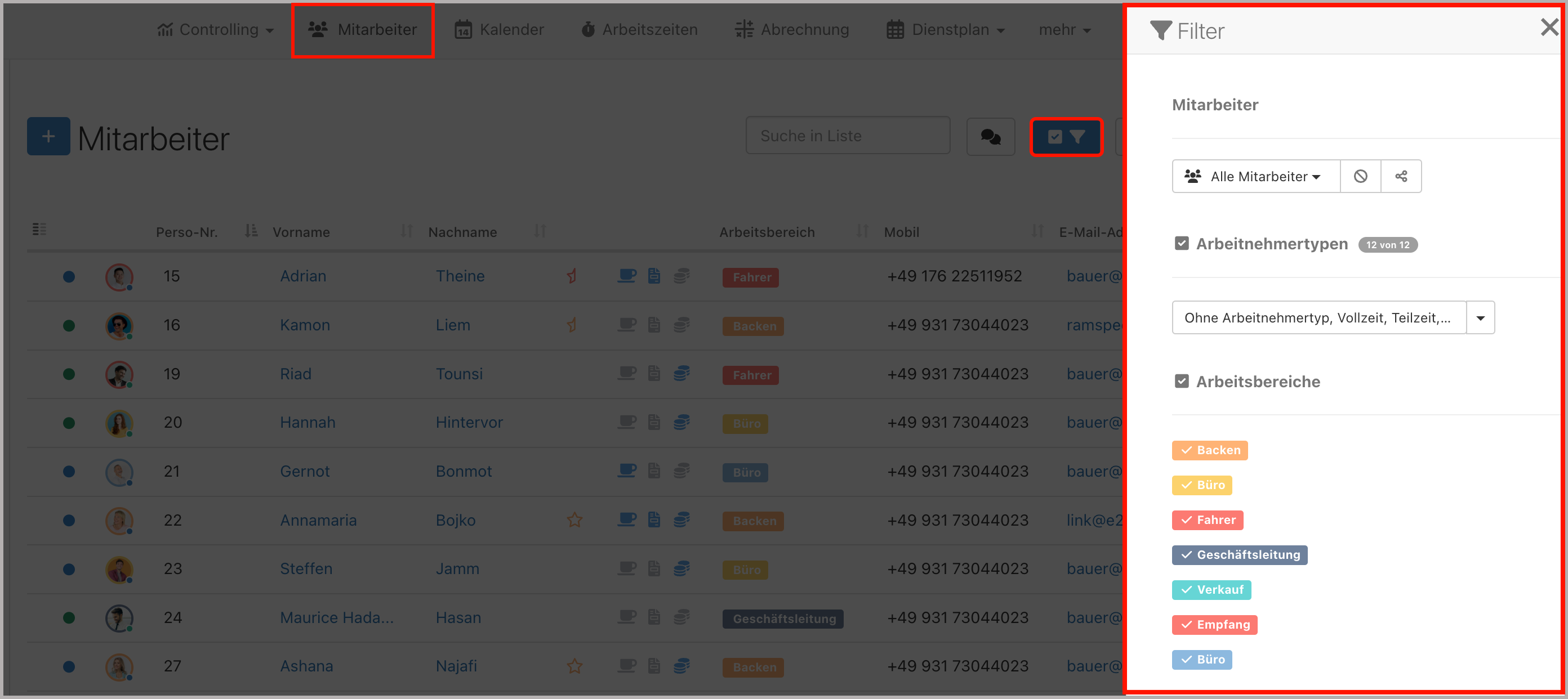 blauer Filter > Mitarbeiterübersicht