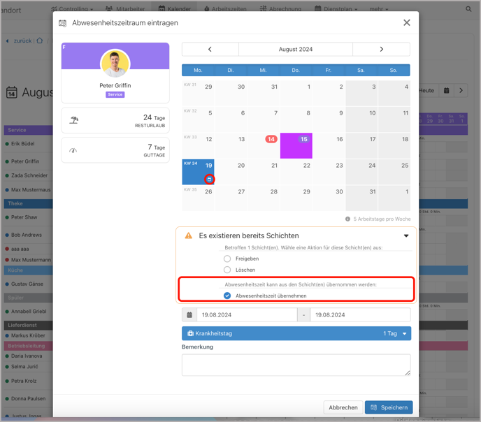 es exixitieren bereits Schichten > Abwesenheitszeit übernehmen_neu
